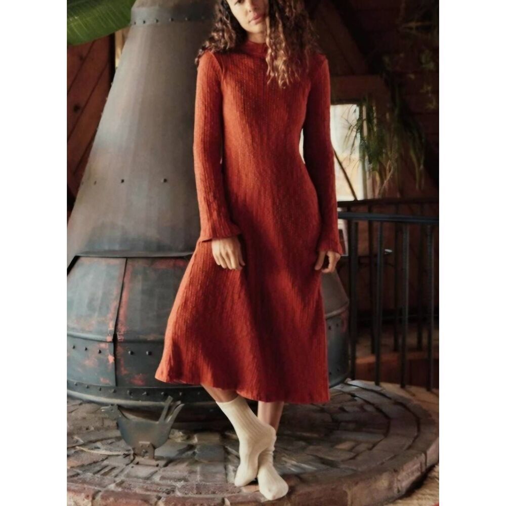 Christy Dawn Charlie midi Ribbed Dress in Tomato Sz L